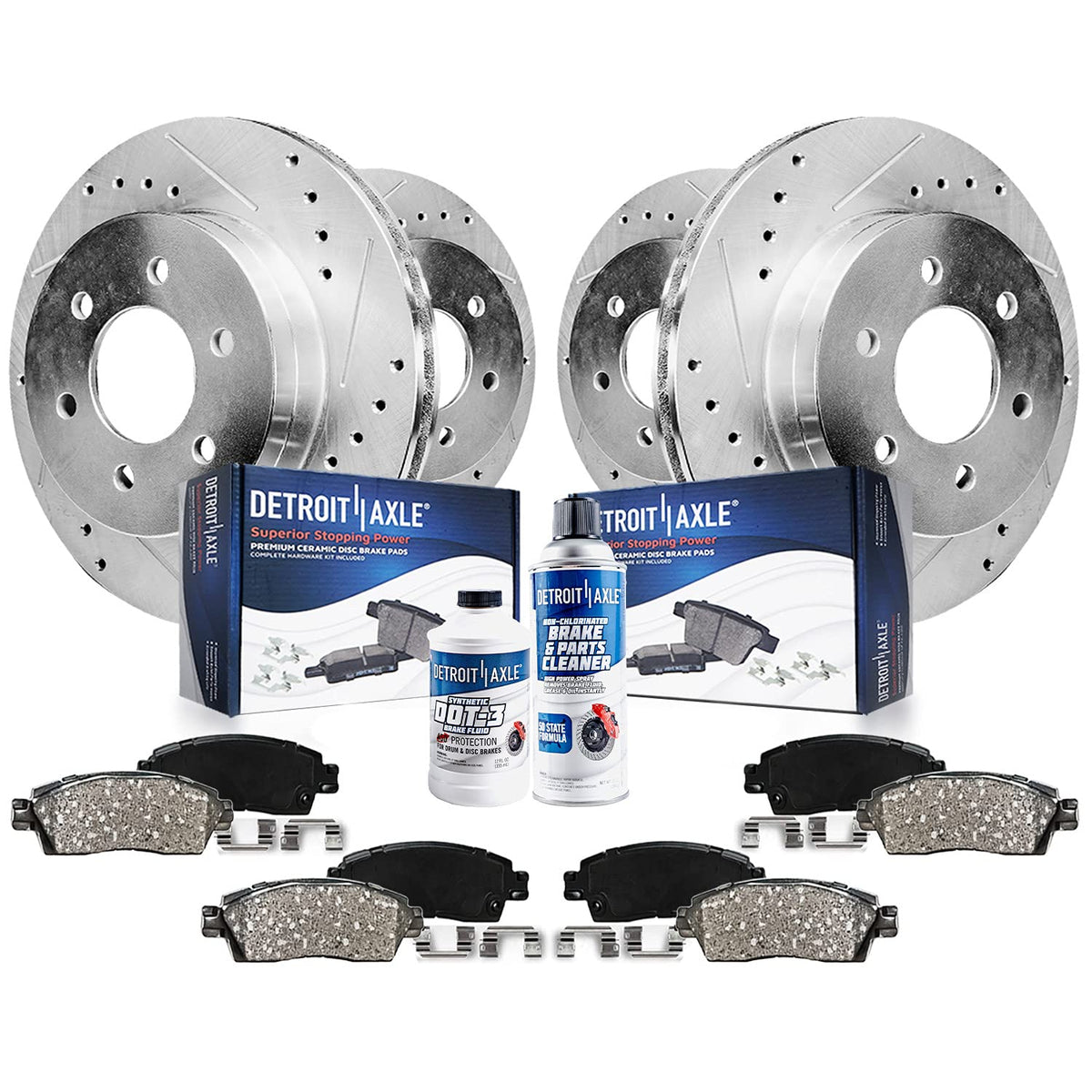 Detroit Axle - Brake Kit for Silverado Sierra Avalanche Suburban Yukon XL 1500 Tahoe Escalade ESV EXT Drilled and Slotted Brake